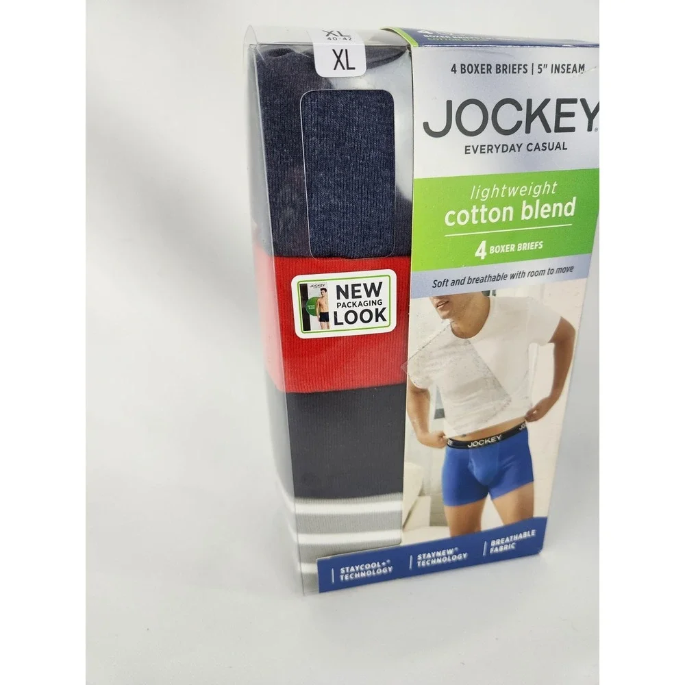 Men's Jockey 4-Pack Cotton Stretch Long-Leg Boxer Red Blue Size‎ XL Underwear
